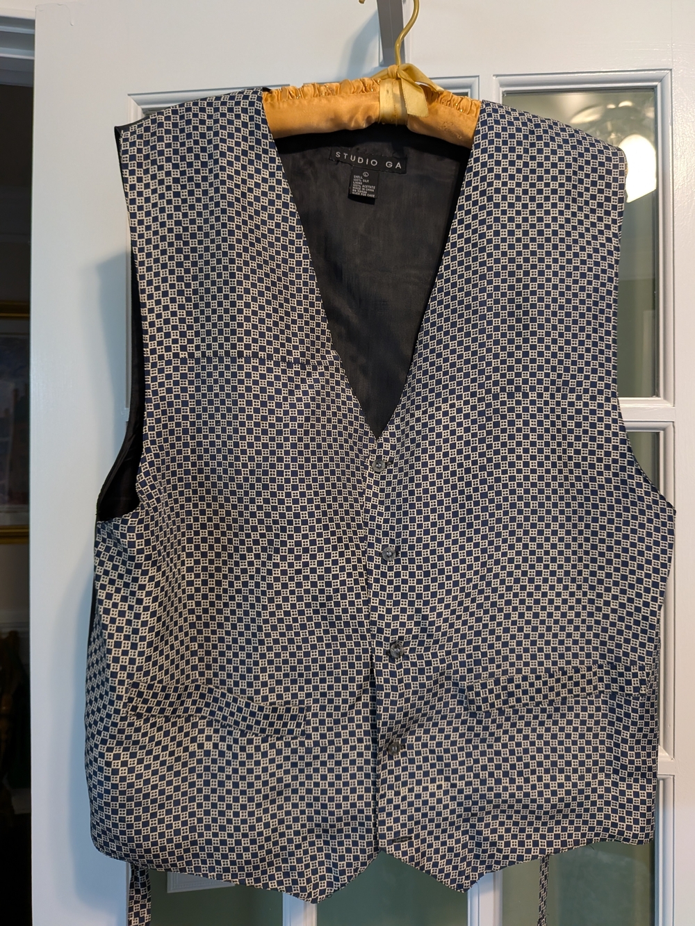 Studio G 100% Silk Men's Navy and White Geometric Waistcoat Size Large